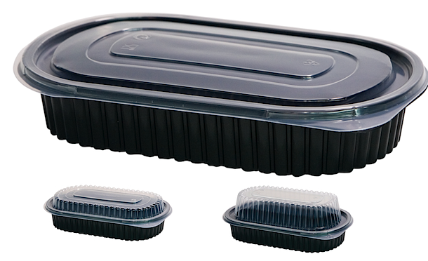 Embalagem Deluxe em PP negro para take away elegante e resistente