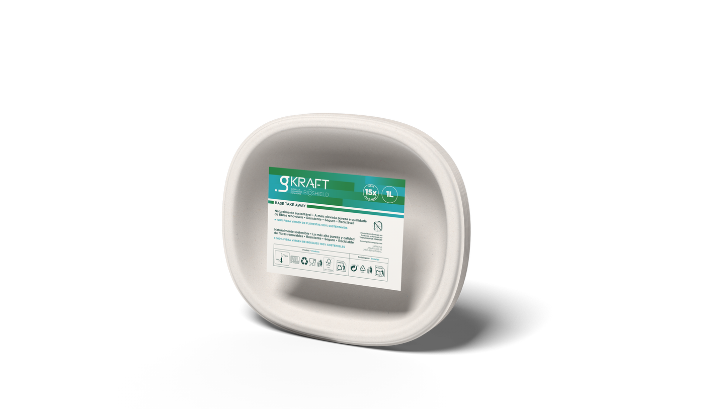 Base Embalagem Take Away gKRAFT BioShield 1L fibra moldada — RAS Embalagens