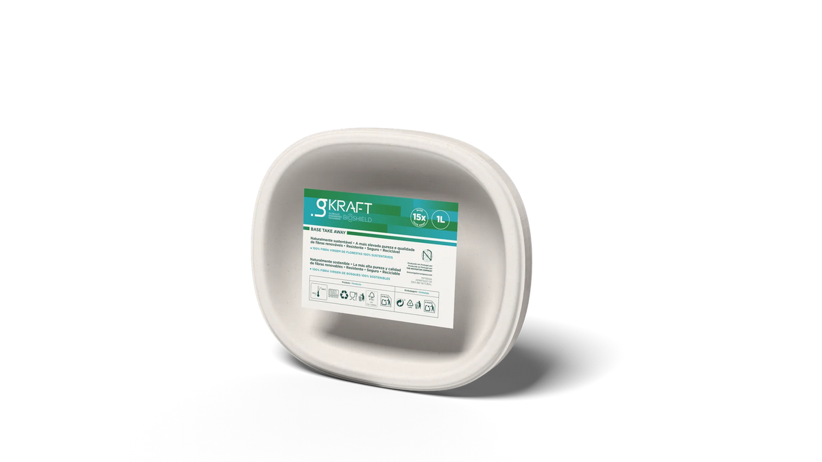 Base Embalagem Take Away gKRAFT BioShield 1L fibra moldada — RAS Embalagens