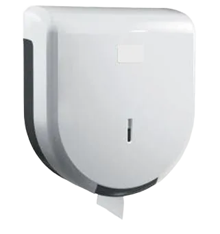 Suporte dispensador de papel higiénico Jumbo branco e cinzento, com papel a sair por baixo