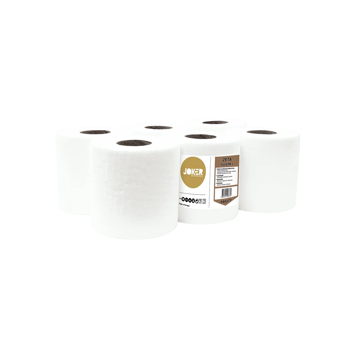 Pack de 6 rolos de toalha de mão Zeta Gold Joker de 75 m para extração pelo centro