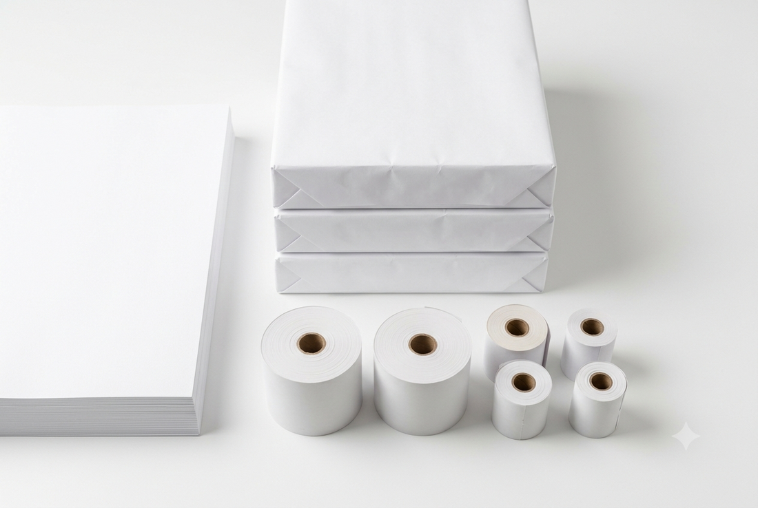 Resmas de papel A4 Navigator, papel A3 Discovery e rolos térmicos para impressora POS, papel de impressão e fotocópia para uso profissional