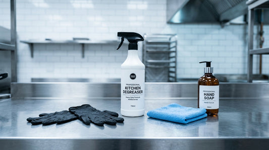 Balcão de cozinha profissional limpo e organizado — guia de higiene e produtos Dutex para restauração RAS Embalagens