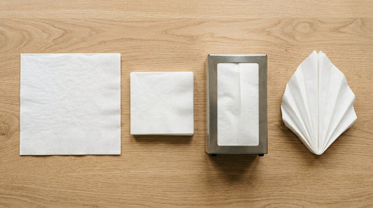Guardanapo de papel dobrado sobre mesa de restaurante em ambiente de serviço profissional - RAS Embalagens