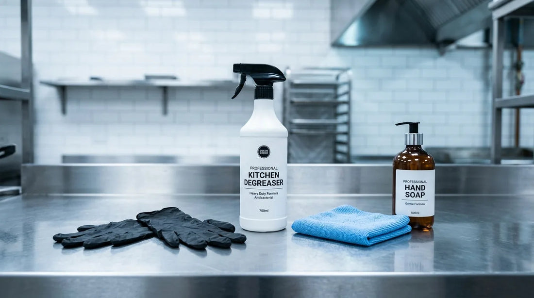 Balcão de cozinha profissional limpo e organizado — guia de higiene e produtos Dutex para restauração RAS Embalagens