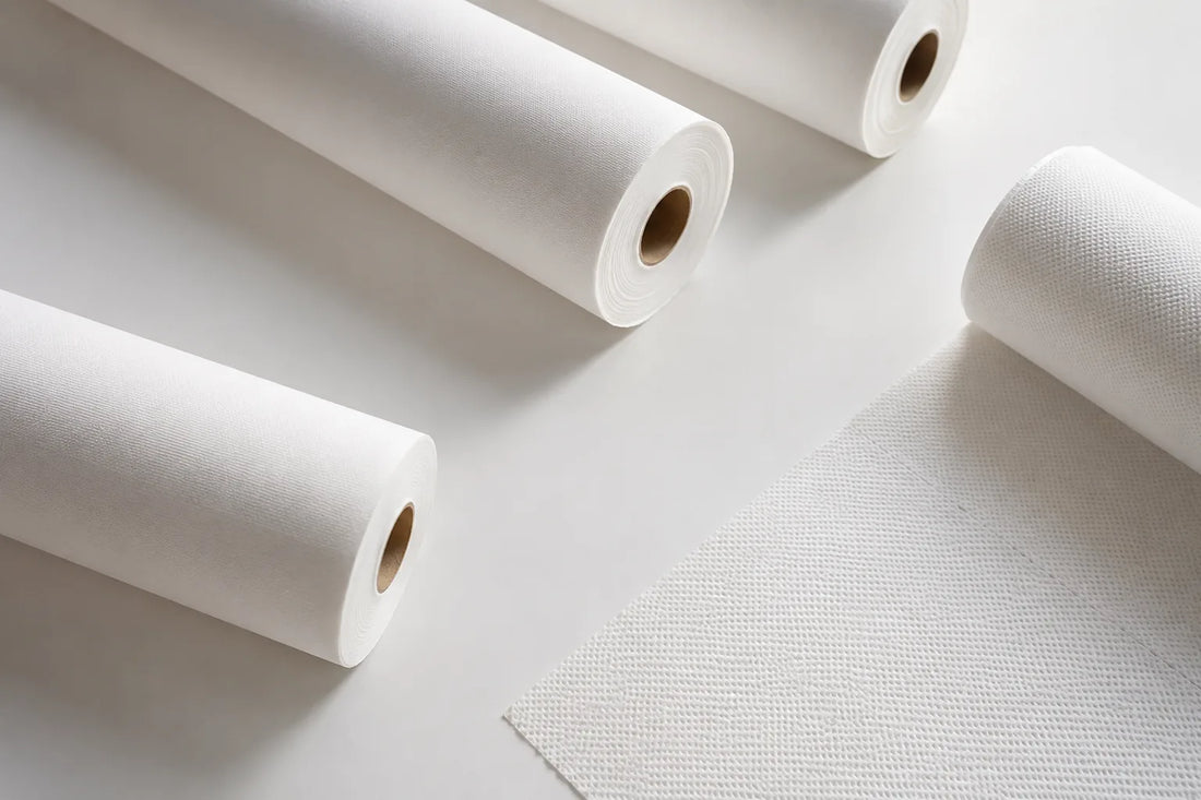 Rolos de papel descartável para marquesa de tratamento, em larguras 50 cm e 60 cm, para uso em clínicas e centros de estética