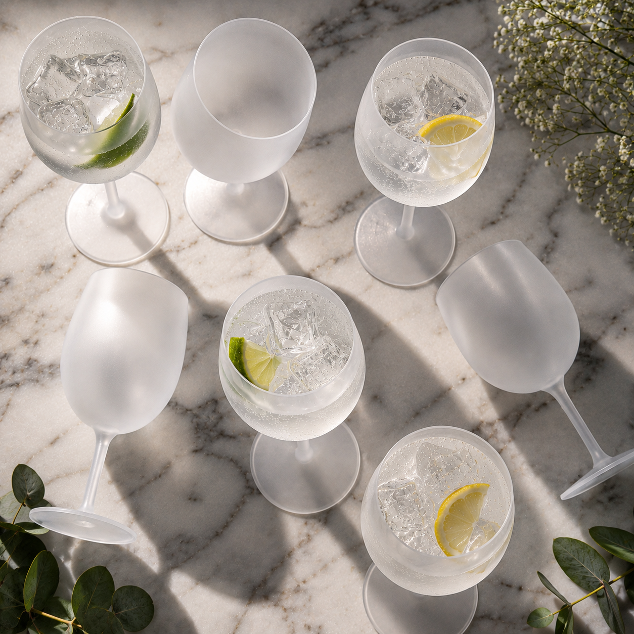 Copo gin reutilizável 600ml em ambiente de festa | RAS Embalagens Portugal