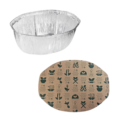 Forma de alumínio oval com tampa de cartão para take away — RAS Embalagens