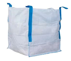 Big bag 90x90x90 cm branco com asas azuis, sobre fundo branco