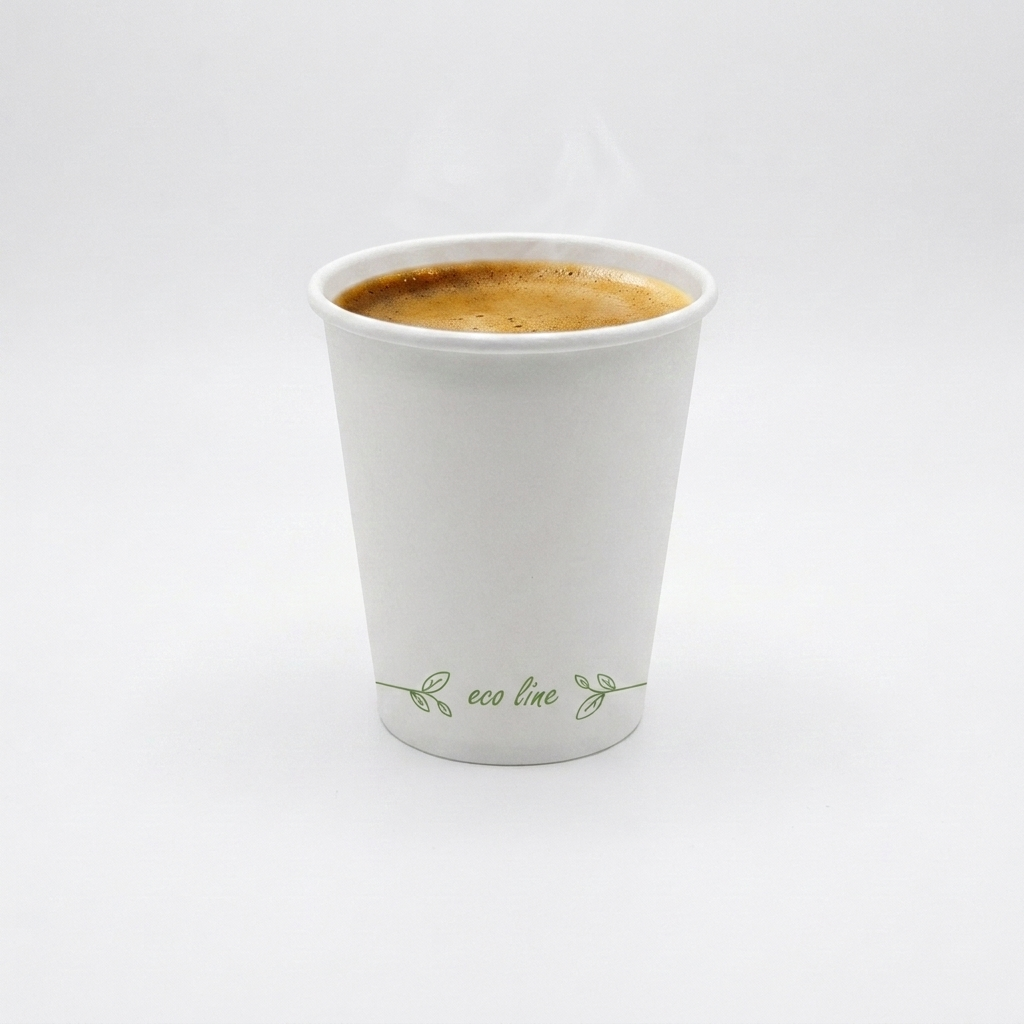 Copo de café de papel de 90ml com expresso em fundo branco