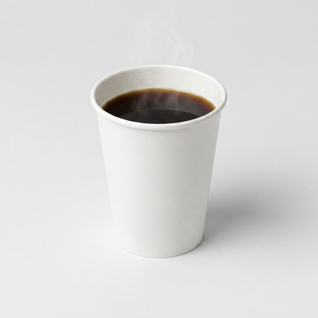 Copo de papel branco de 200ml com café em fundo claro