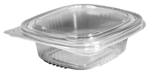 Embalagem retangular transparente com tampa articulada, em fundo branco