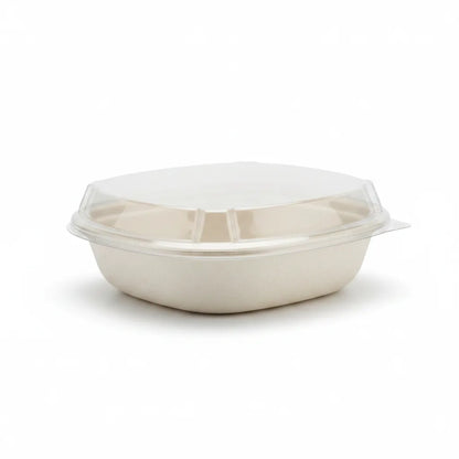 Embalagem take away gKraft BioShield 1L em fibra moldada com tampa transparente