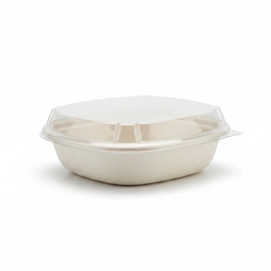 Embalagem take away gKraft BioShield 1L em fibra moldada com tampa transparente
