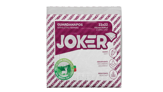 Pack de guardanapos Joker 22x22 de folha dupla, em embalagem às riscas bordô
