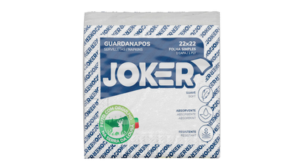 Pack de guardanapos Joker 22x22 de folha simples, em embalagem às riscas azuis