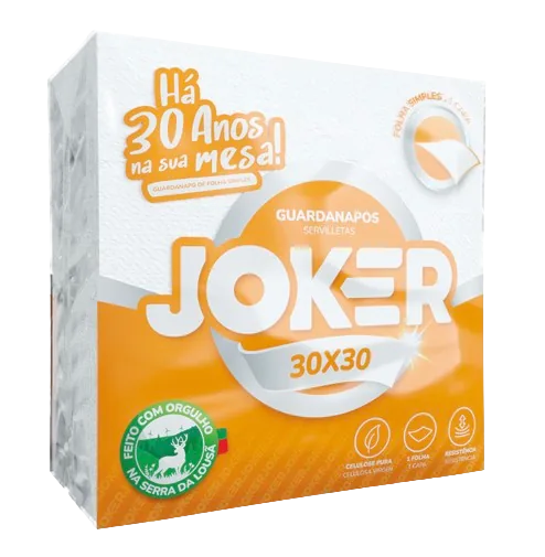 Pack de guardanapos Joker 30x30 de uma folha, em embalagem laranja e branca