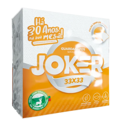 Pack de guardanapos Joker 33x33 de folha simples, em embalagem laranja e branca