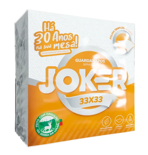 Pack de guardanapos Joker 33x33 de folha simples, em embalagem laranja e branca