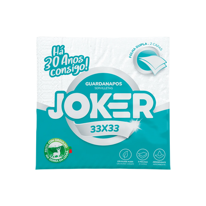 Pack de guardanapos Joker 33x33 de 2 folhas, em embalagem turquesa e branca