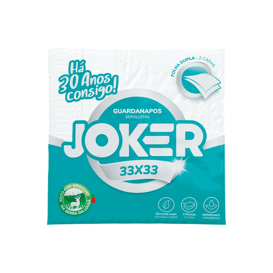 Pack de guardanapos Joker 33x33 de 2 folhas, em embalagem turquesa e branca