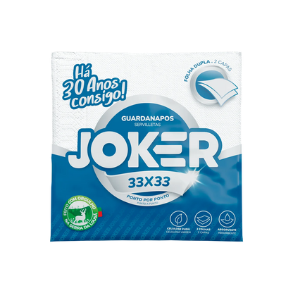 Pack de guardanapos Joker 33x33 ponto por ponto, em embalagem azul e branca