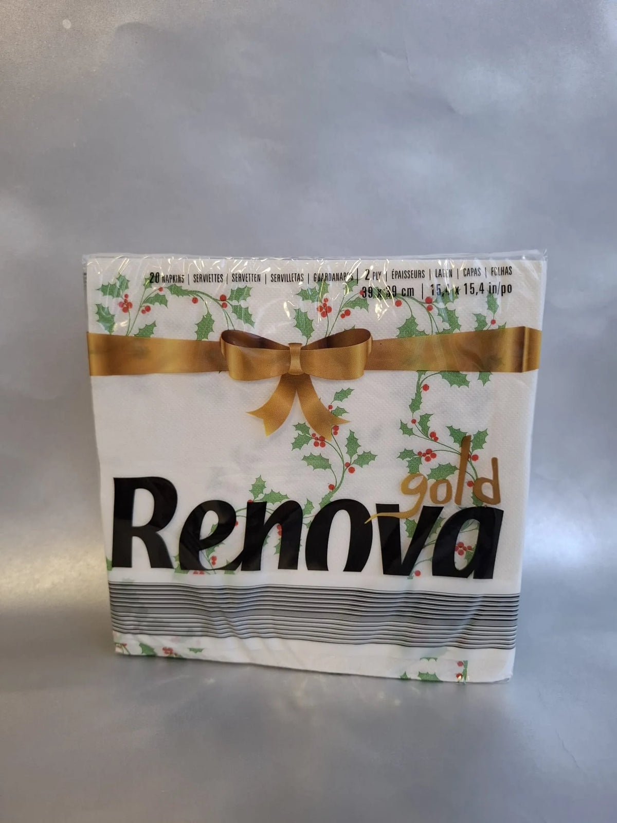 Pacote de guardanapos de Natal 40x40 Renova Gold com laço dourado
