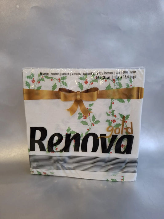 Pacote de guardanapos de Natal 40x40 Renova Gold com laço dourado
