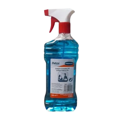 Frasco de limpa vidros Dutex 500 ml com pulverizador, sobre fundo branco