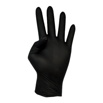Luva de nitrilo preta Extreme Plus calçada numa mão, em fundo branco