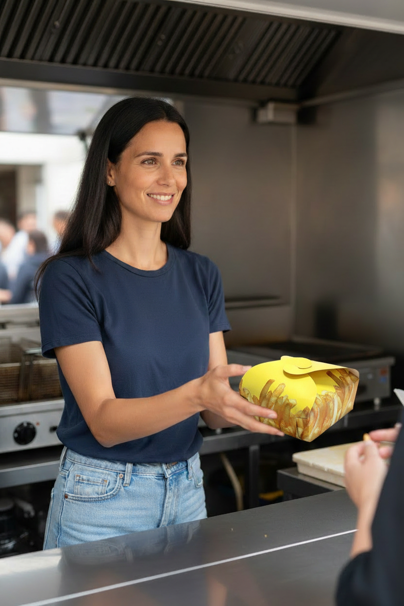 Modelo food truck caixa amarela batatas fritas