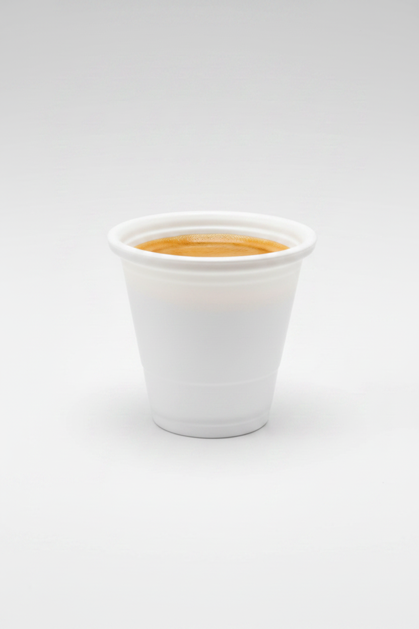 Copo de café de plástico de 80ml com expresso em fundo claro