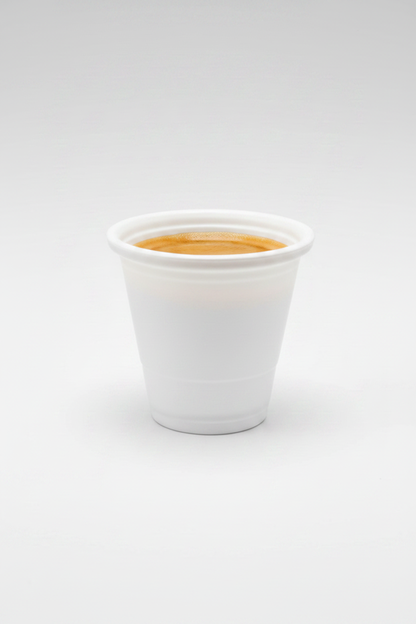 Copo de café de plástico de 80ml com expresso em fundo claro