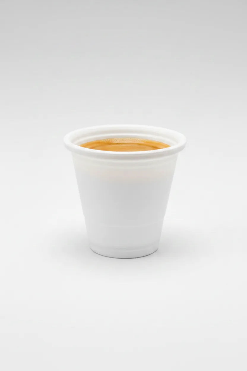 Copo de café de plástico de 80ml com expresso em fundo claro