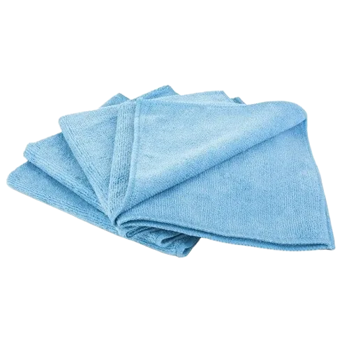 Panos de microfibras multiusos Dutex azuis dobrados, sobre fundo branco