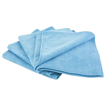 Panos de microfibras multiusos Dutex azuis dobrados, sobre fundo branco