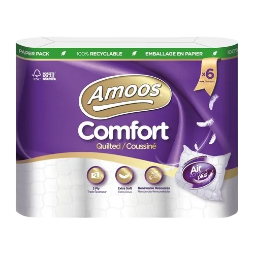 Embalagem de 6 rolos de papel higiénico Amoos Comfort Quilted