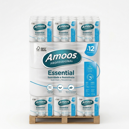 Fardo de papel higiénico Amoos Essential com 9 packs de 12 rolos — RAS Embalagens