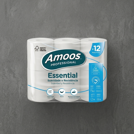 Pack de 12 rolos de papel higiénico Amoos Essential 2 folhas — RAS Embalagens