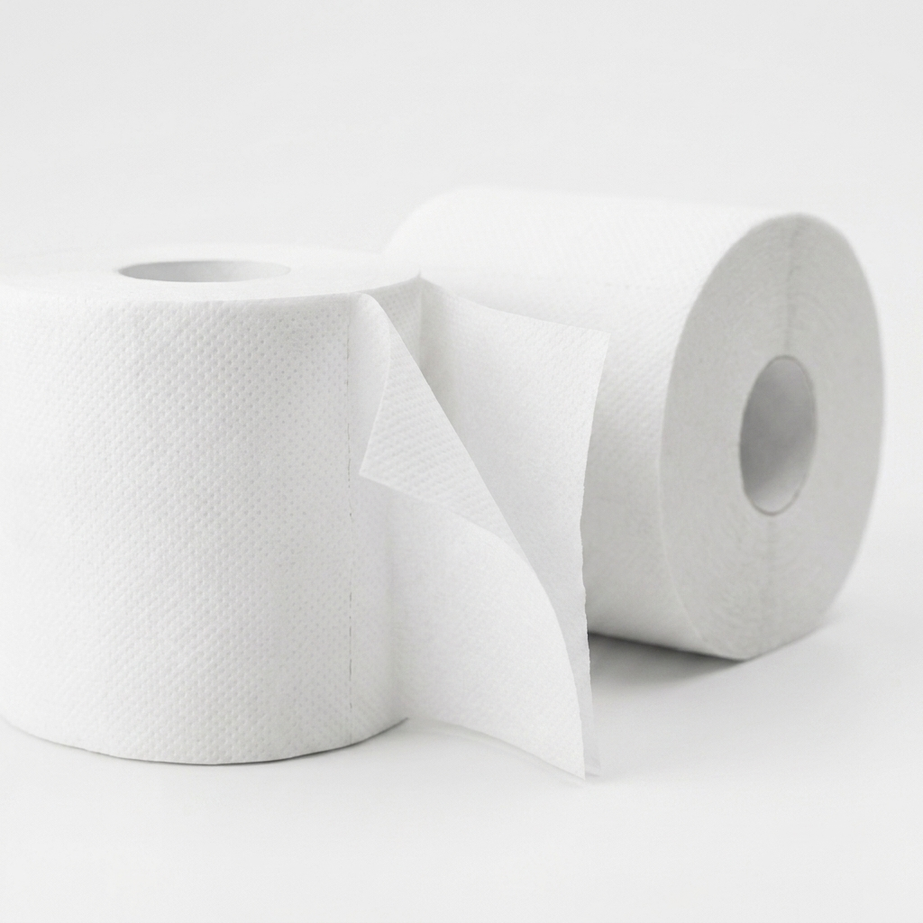 Detalhe de rolos de papel higiénico Amoos Essential de 2 folhas — RAS Embalagens