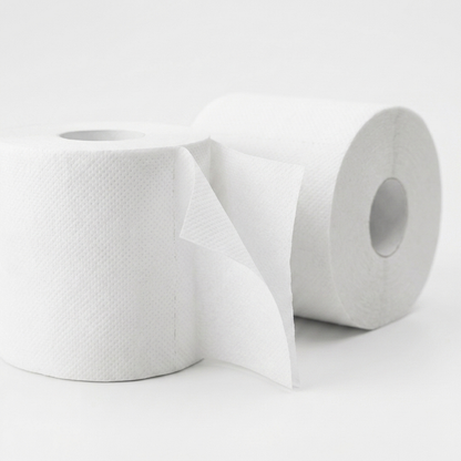 Detalhe de rolos de papel higiénico Amoos Essential de 2 folhas — RAS Embalagens