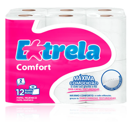 Pack de 12 rolos de papel higiénico Estrela Comfort 2 folhas — RAS Embalagens