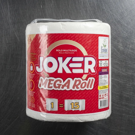 Rolo de papel multiusos Joker Mega Roll na embalagem vermelha