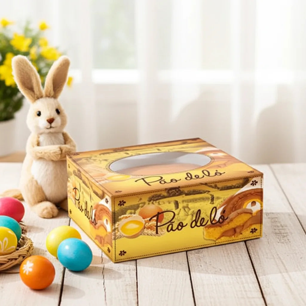 Caixa de cartolina para pão de ló com janela — RAS Embalagens