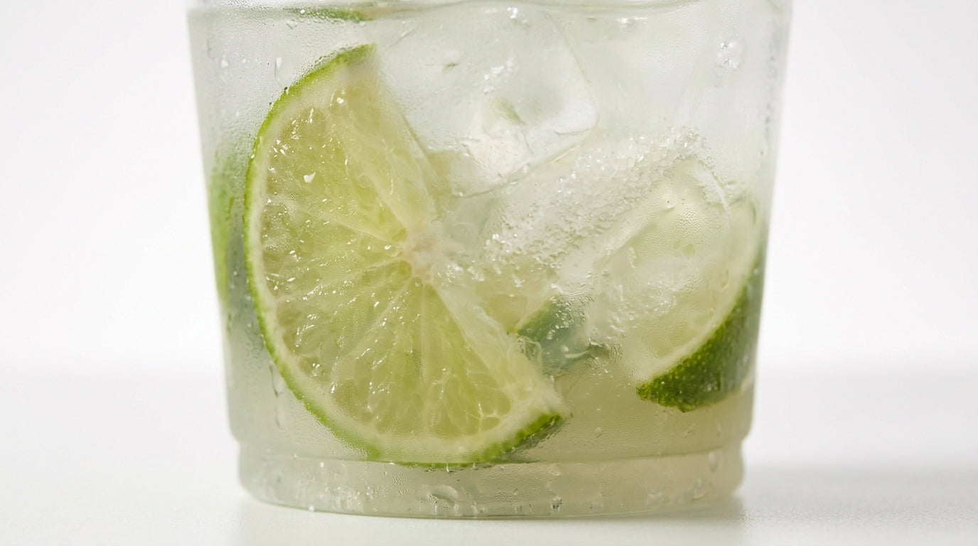 Detalhe Copo Caipirinha PP 210ml com ingredientes visíveis — RAS Embalagens