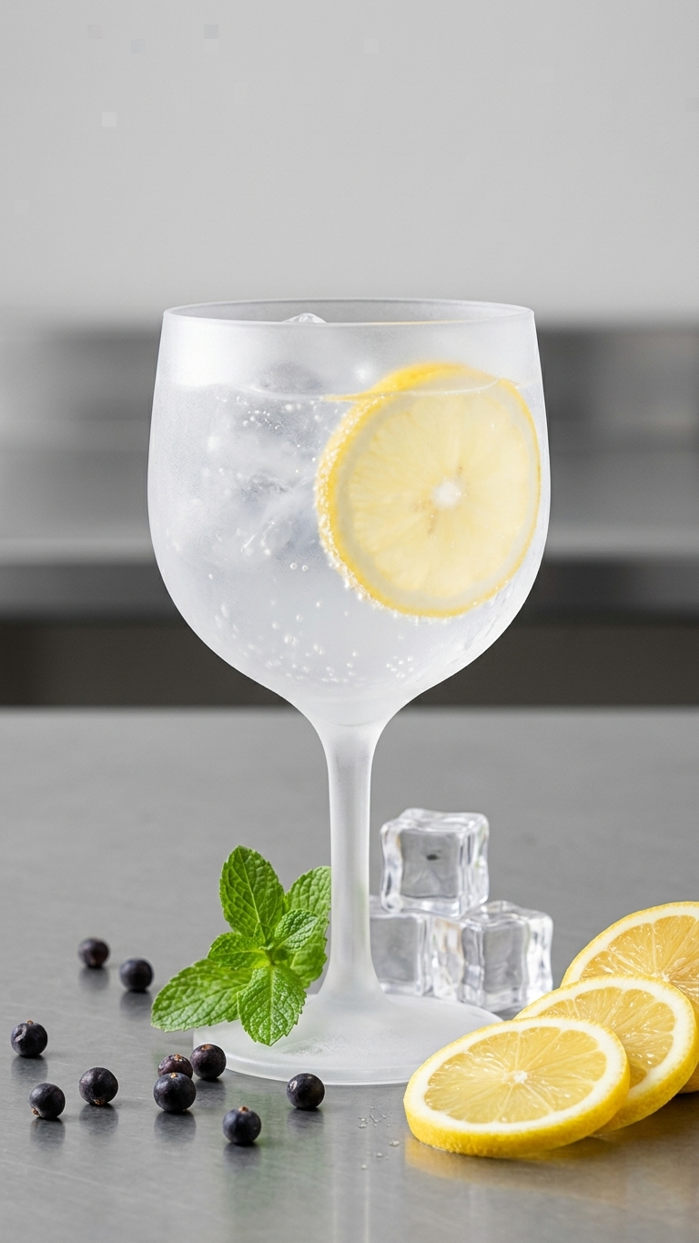 Copo Gin PP 600ml cheio em cima de bancada de bar — RAS Embalagens