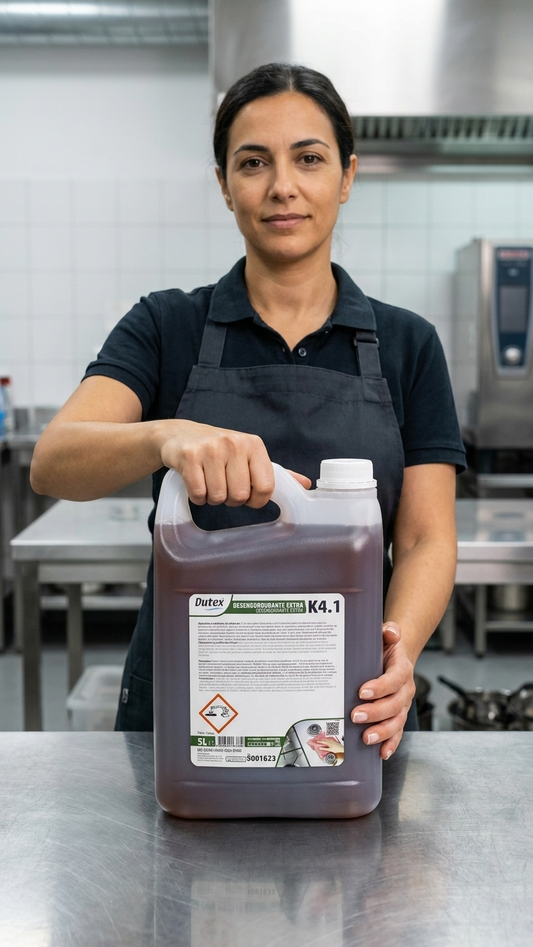 Desengordurante Extra Concentrado Dutex 5L usado em cozinha profissional — RAS Embalagens