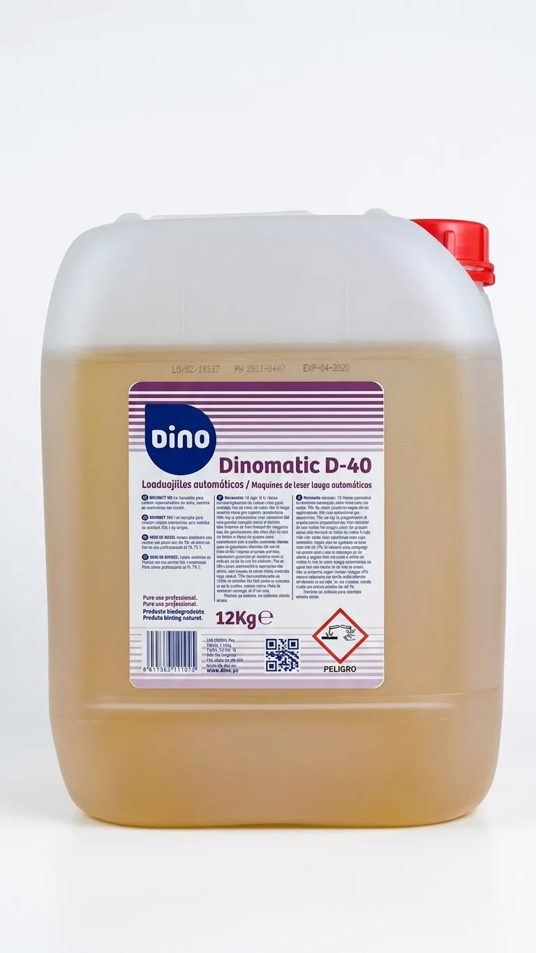 Detergente Dinomatic D-40 Bilha 12kg em fundo isolado — RAS Embalagens