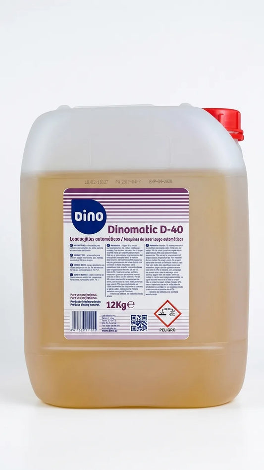 Detergente Dinomatic D-40 Bilha 12kg em fundo isolado — RAS Embalagens