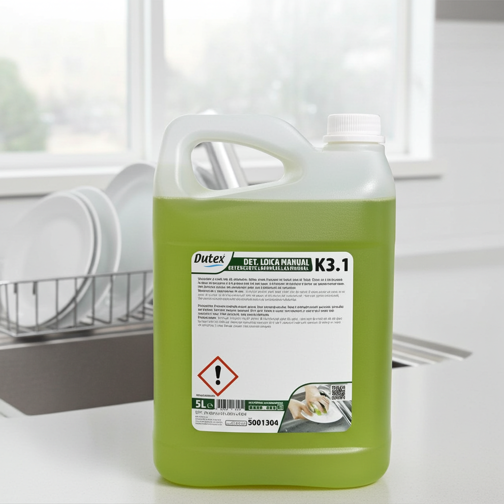 Detergente líquido loiça manual K3.1 5L numa bancada de cozinha profissional — RAS Embalagens